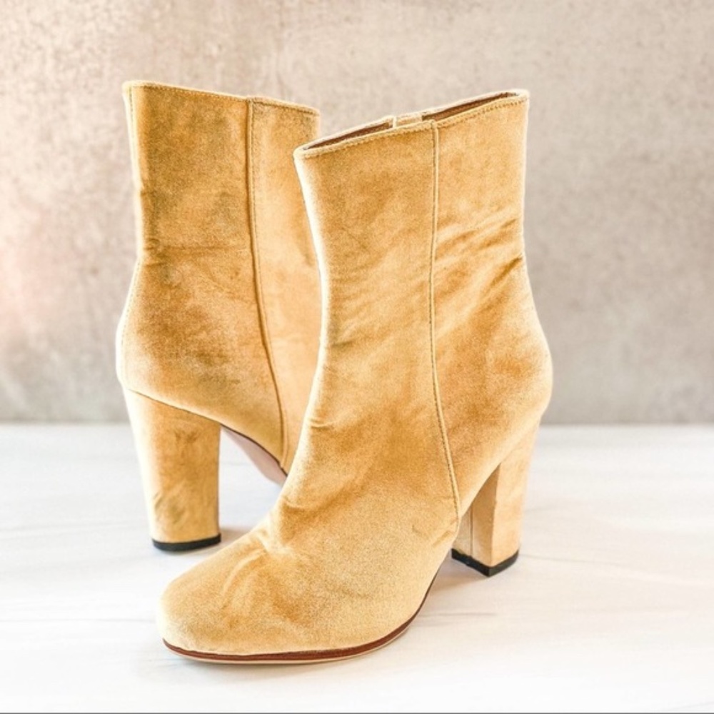 JAMES SMITH Gold Velvet Marigold Brooklyn Boots Size 7 ~ NWOT